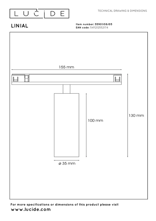 Lucide Premium LINIAL BIX Schienenstrahler - 1-Phasen Stromschiene / Schienensystem smart - 1xLED - Champagne - technisch